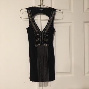 BEBE bejeweled body con dress
